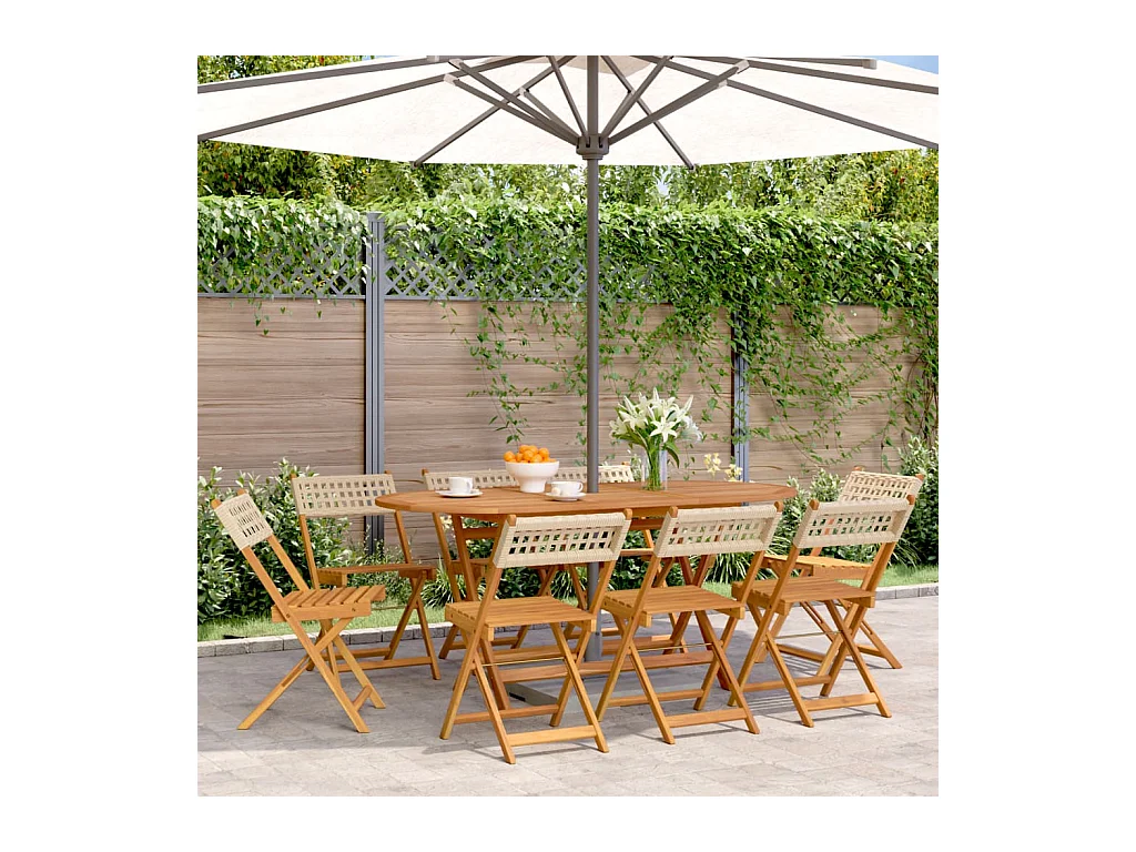 Cadeiras de jardim dobráveis 8 peças vime PE/madeira maciça bege