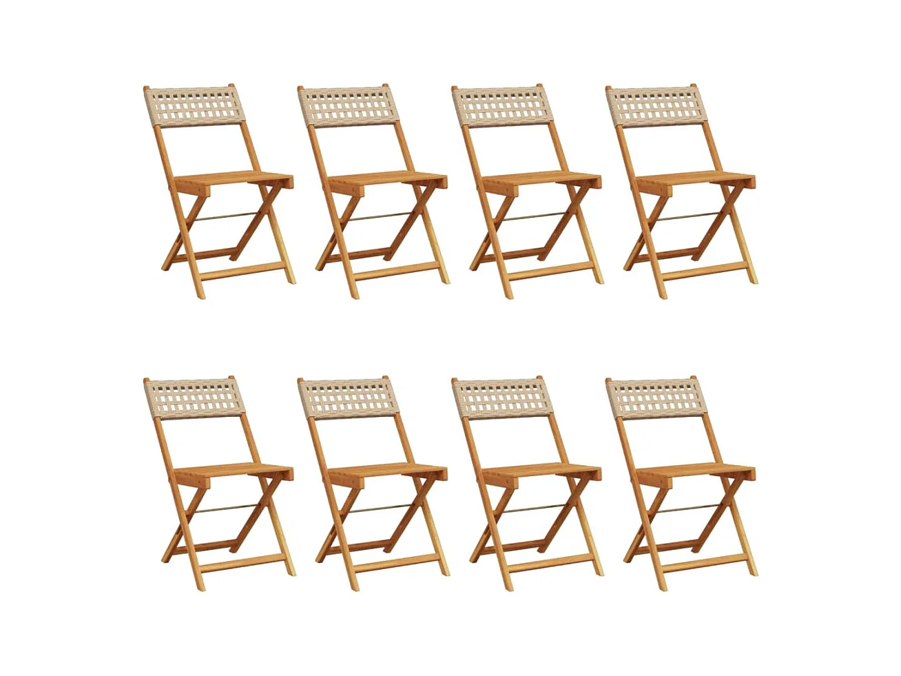 Cadeiras de jardim dobráveis 8 peças vime PE/madeira maciça bege