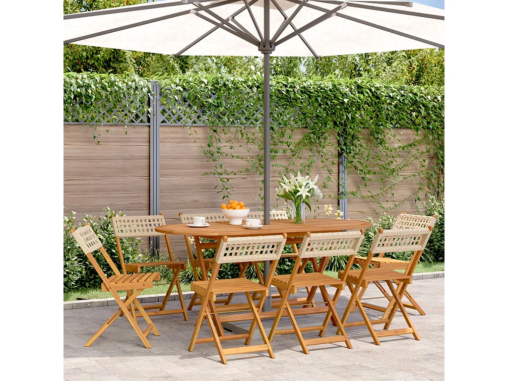 Chaises de jardin pliantes lot de 8 beige rotin et bois massif