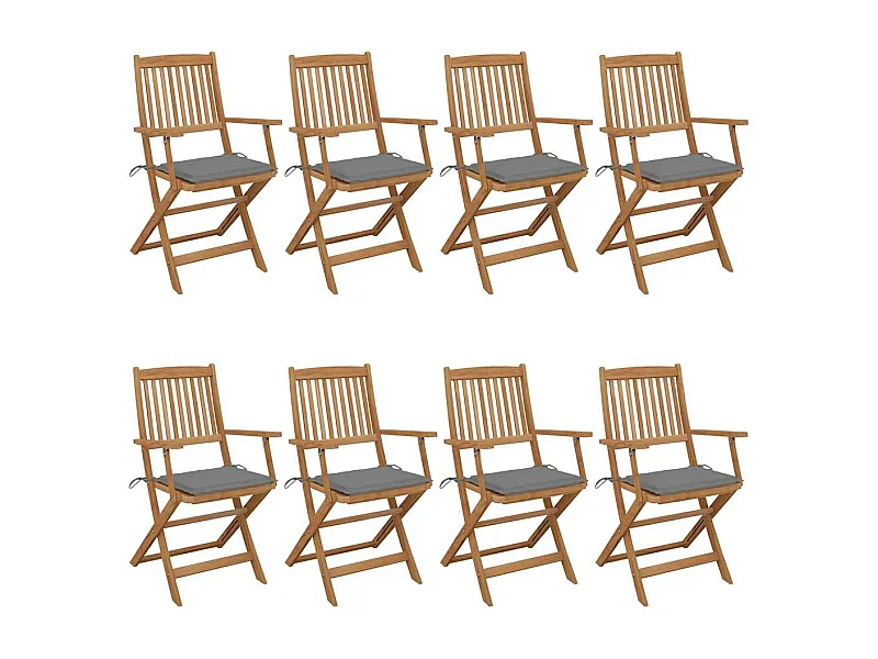 Chaises pliables de jardin 8 pièces avec coussins Bois d'acacia