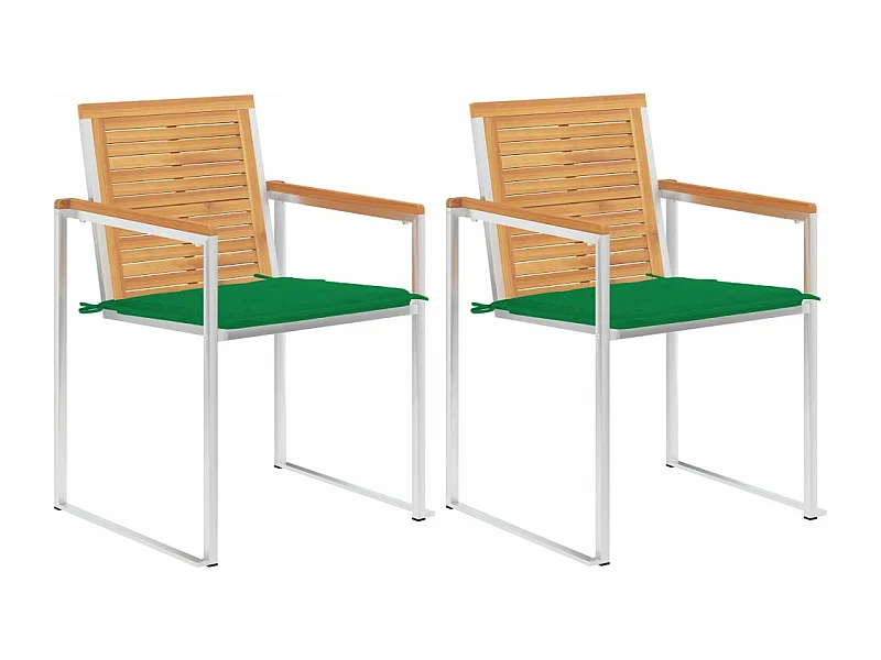 Chaises de jardin avec coussins 2 pièces Teck solide et acier