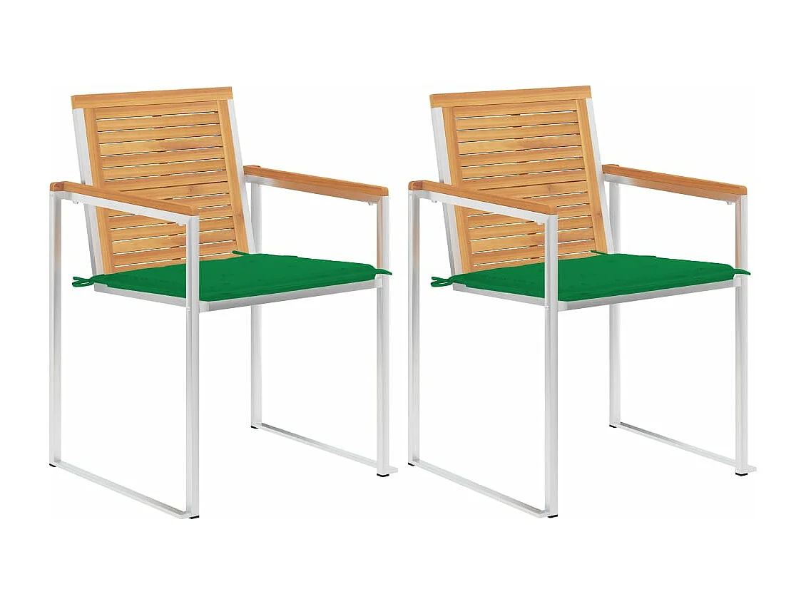 Chaises de jardin avec coussins 2 pièces Teck solide et acier