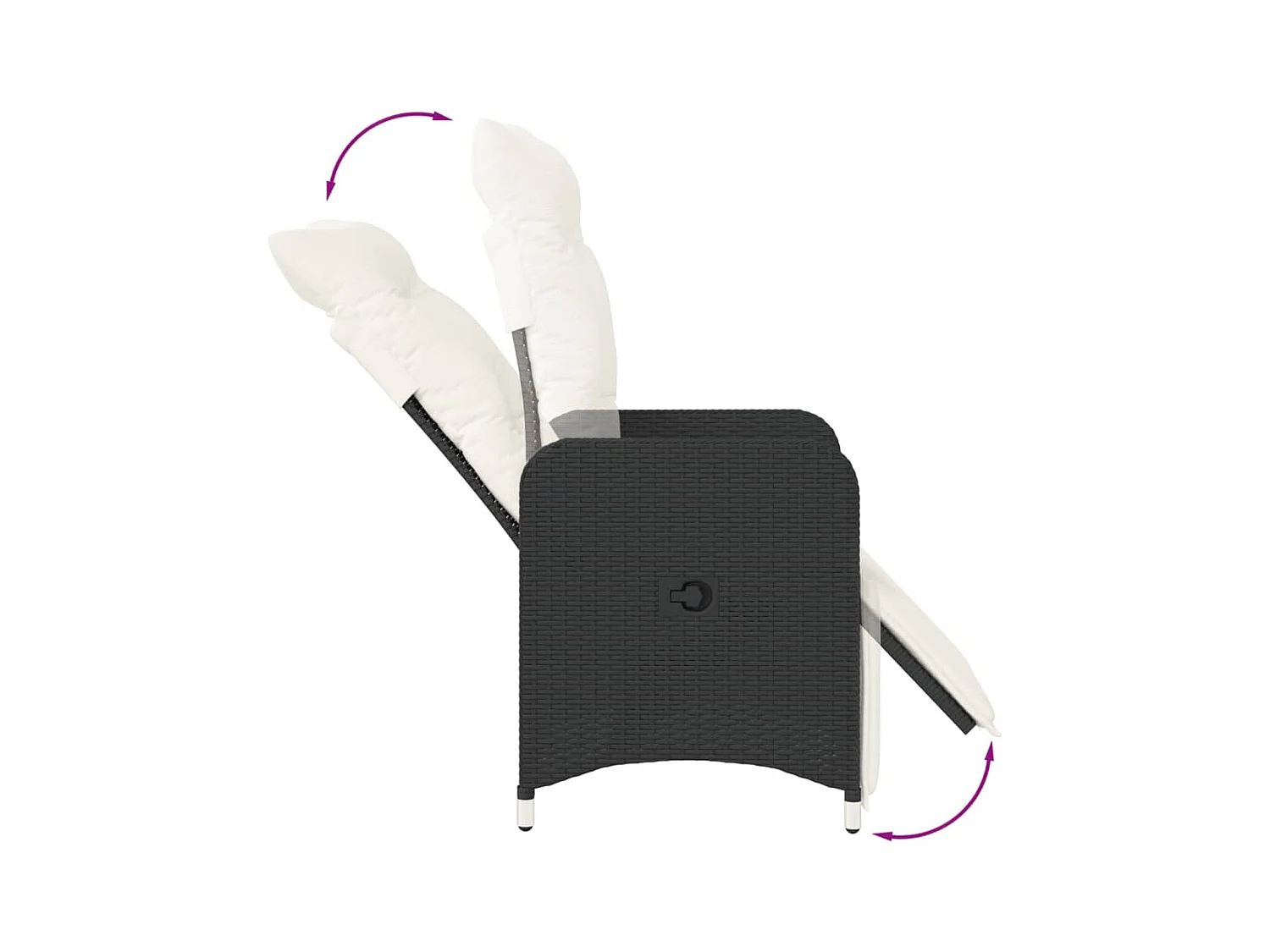 Tuinstoel verstelbaar met kussens poly rattan zwart