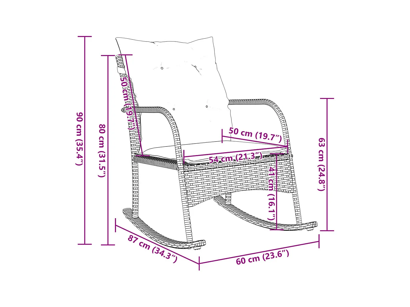 Chaise à bascule de jardin avec coussins marron résine tressée