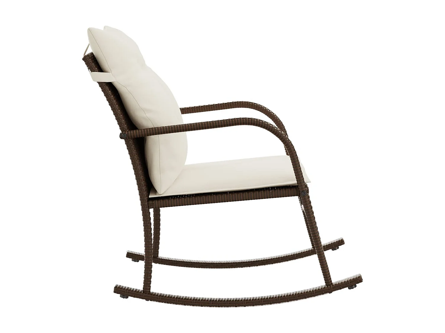 Chaise à bascule de jardin avec coussins marron résine tressée