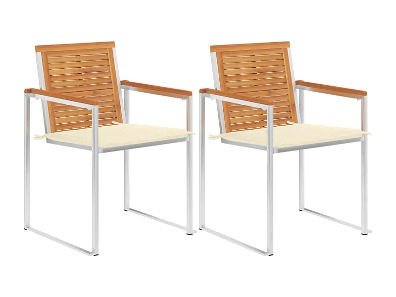 Chaises de jardin avec coussins 2 pièces Acacia solide et acier