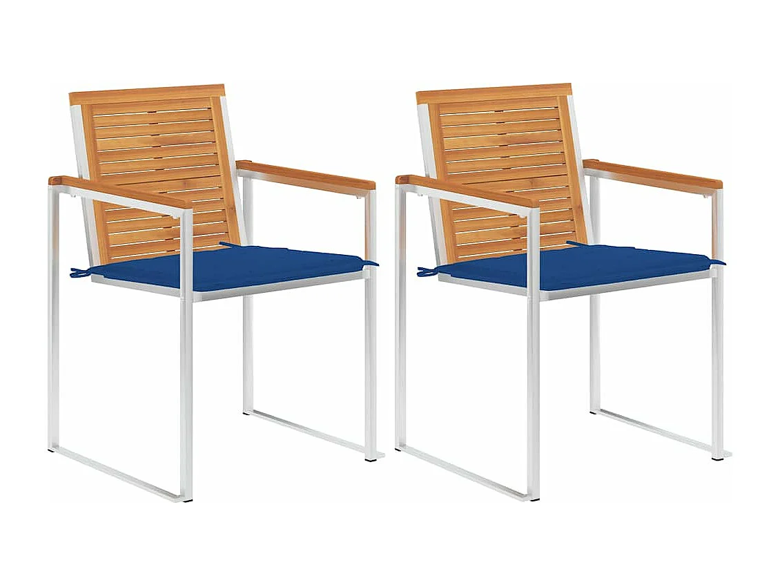 Chaises de jardin avec coussins 2 pièces Acacia solide et acier