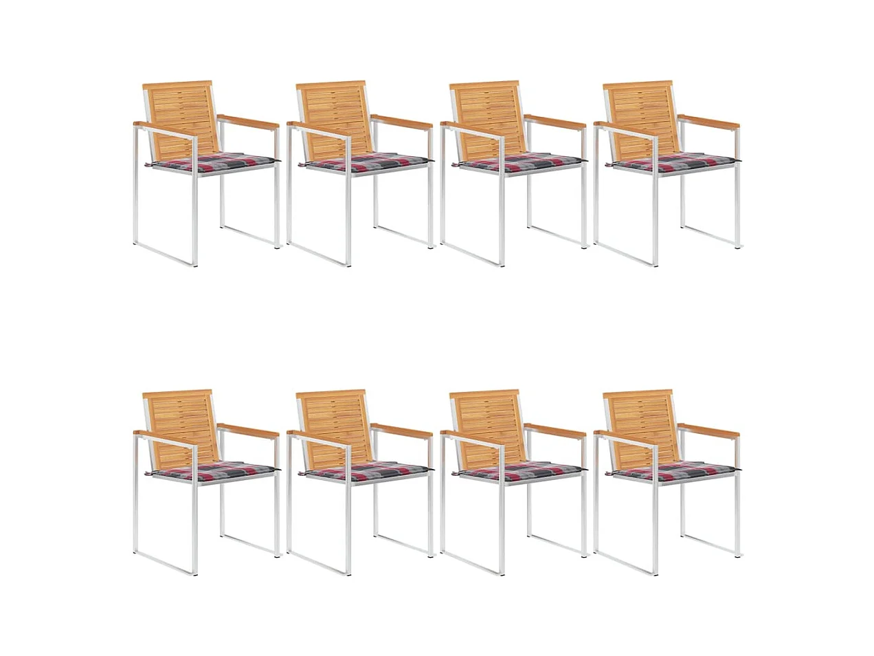 Chaises de jardin 8 pièces avec coussins Bois de teck massif