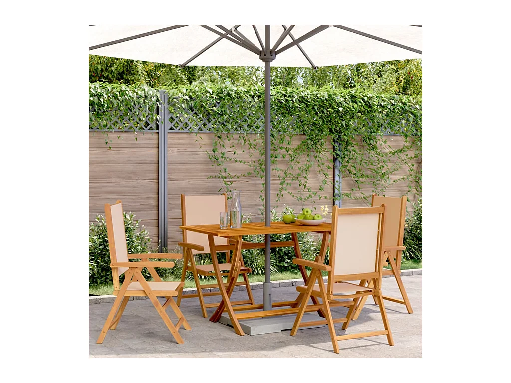 Tuinstoelen 4 st inklapbaar stof en massief hout beige