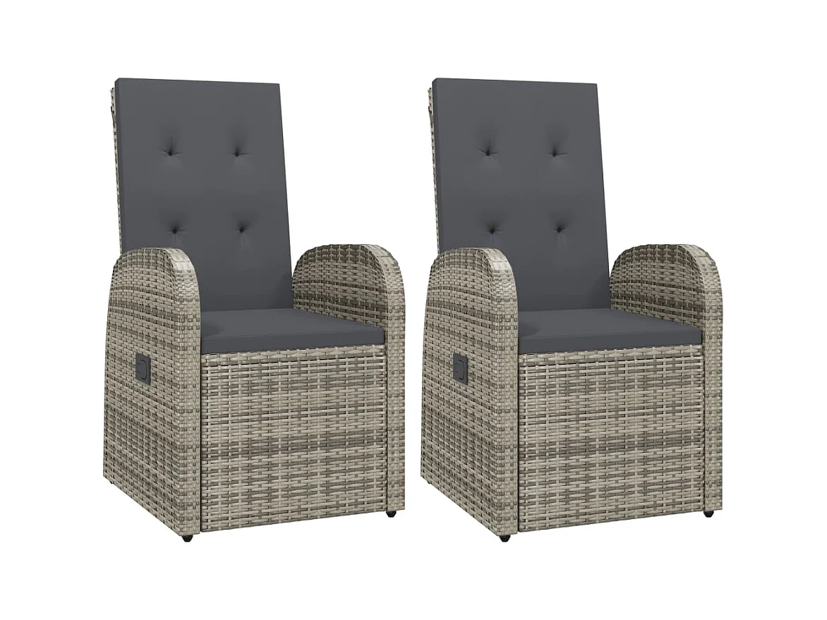 Chaises de jardin inclinables coussins 2 pièces Gris Résine tressée