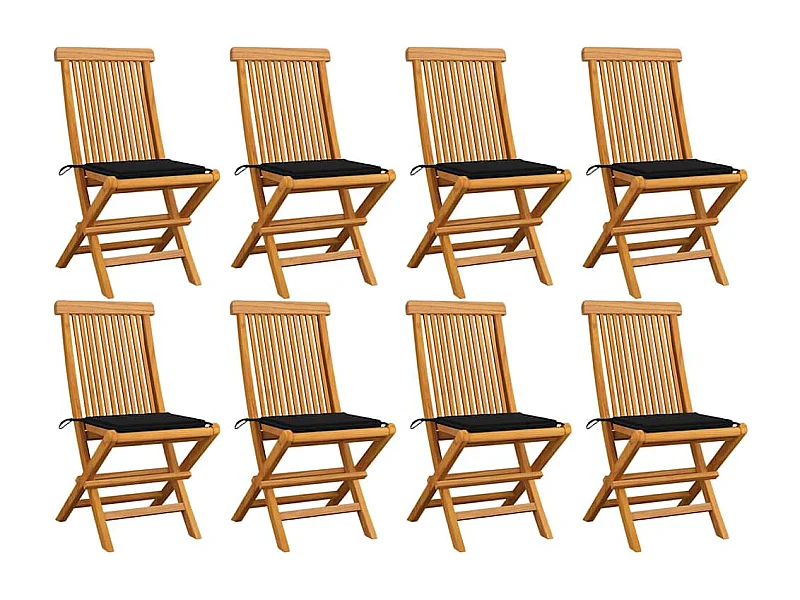 Chaises de jardin avec coussins noir 8 pièces Bois de teck massif