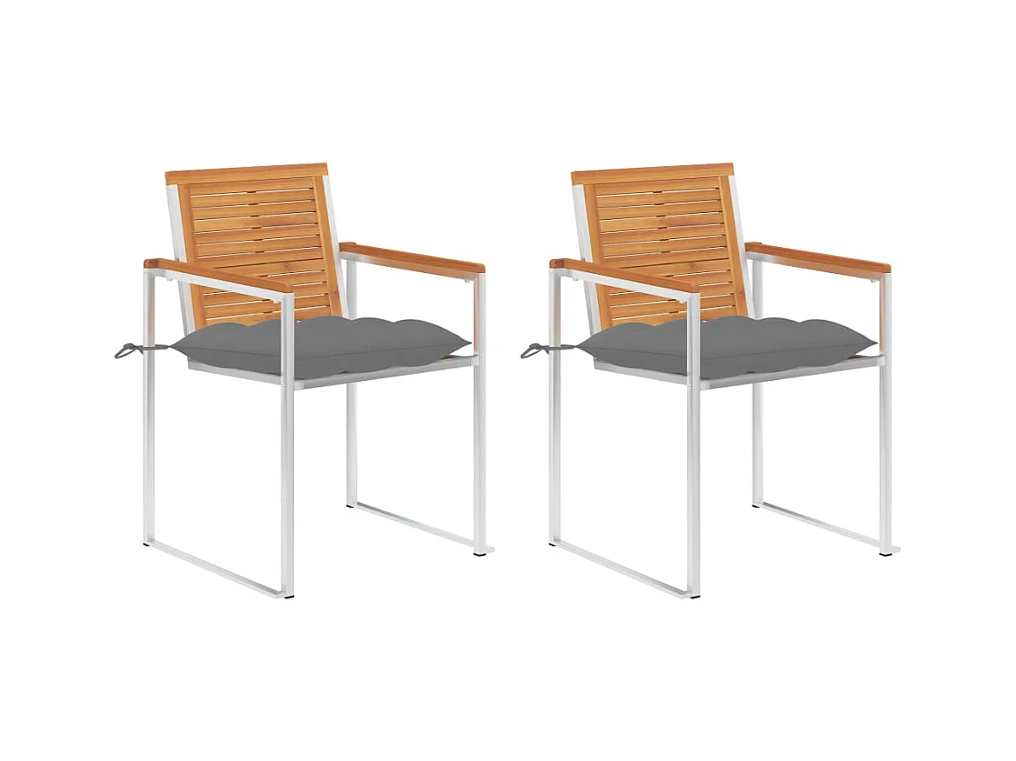 Chaises de jardin avec coussins 2 pièces Acacia solide et acier