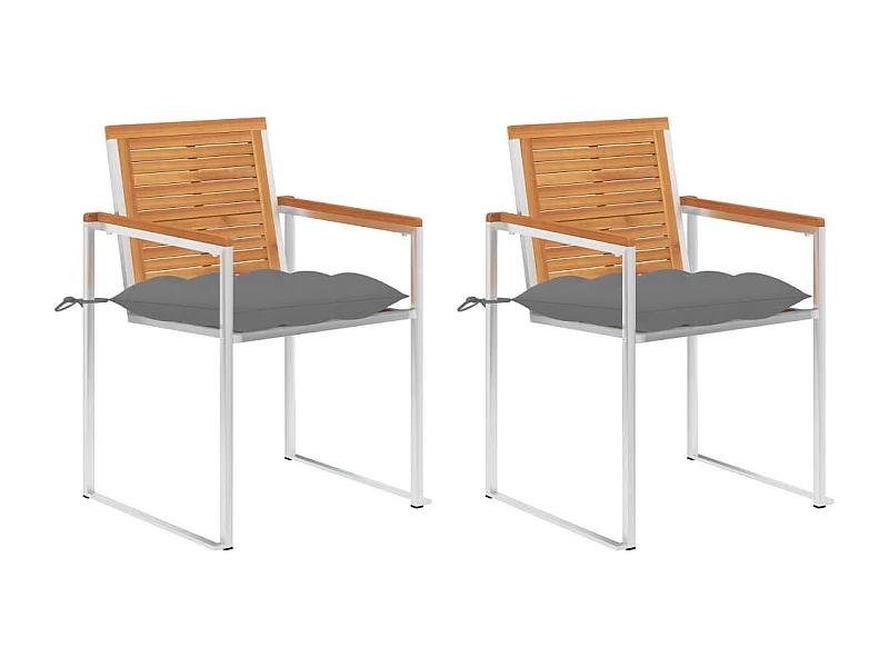 Chaises de jardin avec coussins 2 pièces Acacia solide et acier