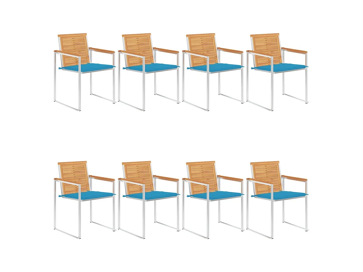 Chaises de jardin 8 pièces avec coussins Bois de teck massif