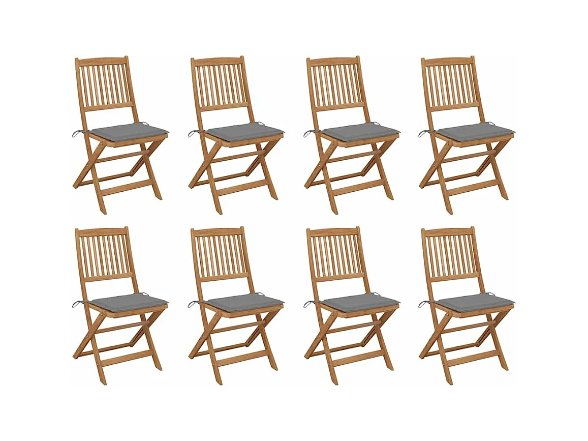Chaises pliables d'extérieur avec coussins 8 pièces Bois d'acacia