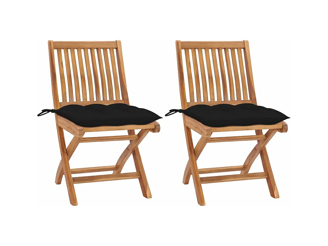 Chaises de jardin 2 pièces avec coussins noir Bois de teck massif