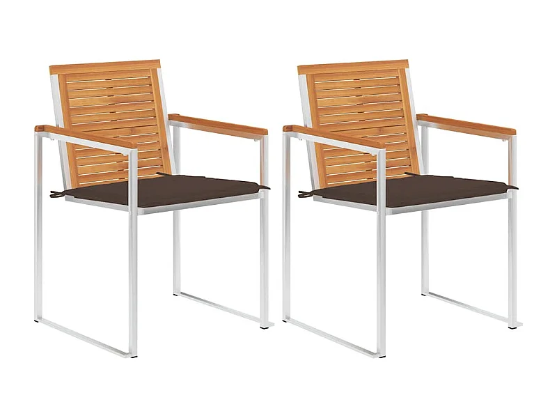 Tuinstoelen 2 st met kussens massief acaciahout en staal