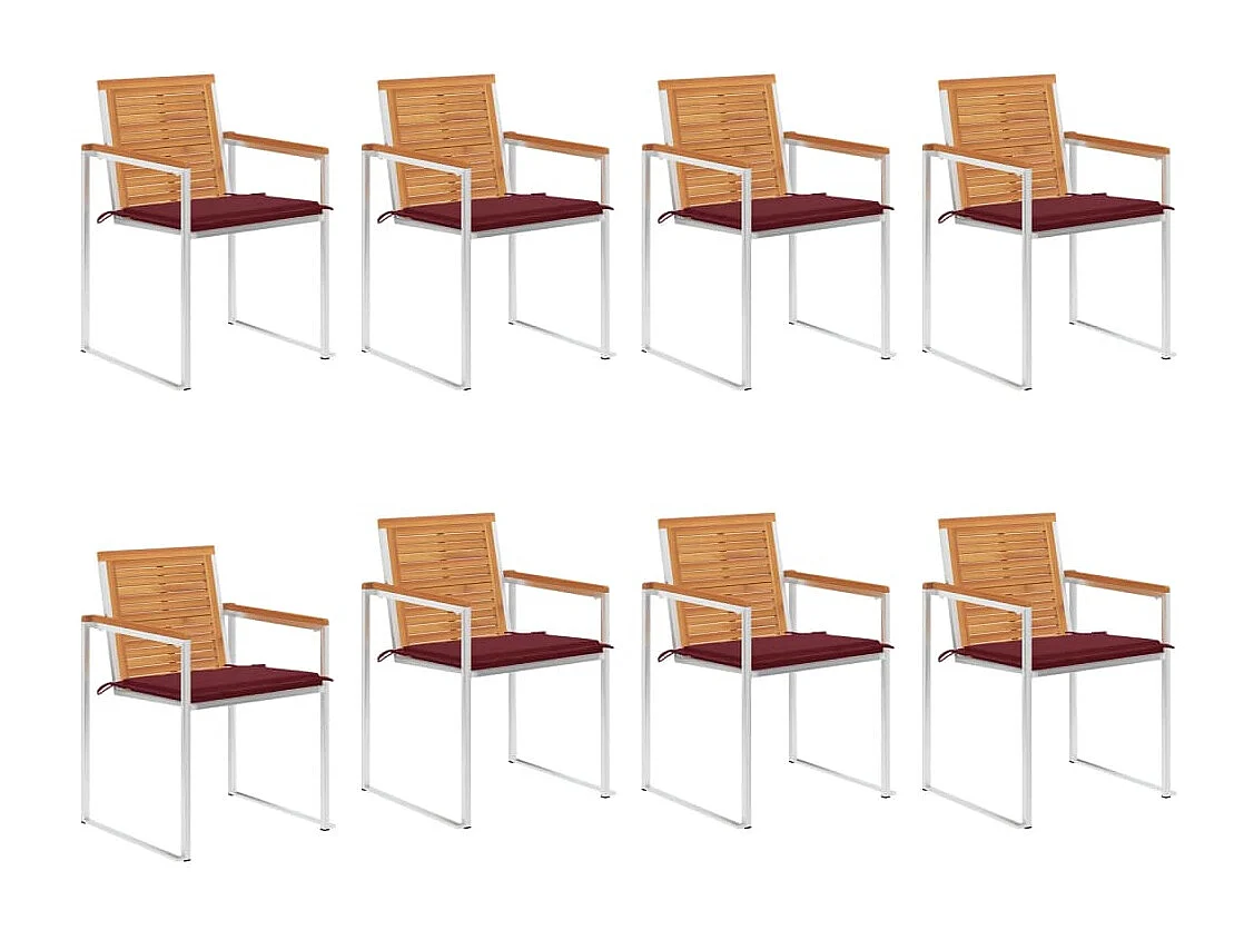 Chaises de jardin 8 pièces avec coussins Bois d'acacia solide
