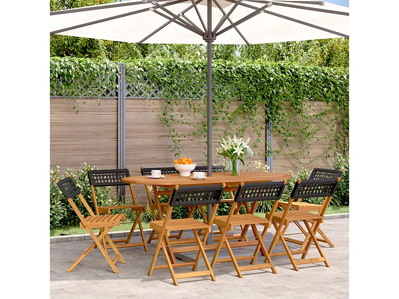 Tuinstoelen 8 stukkeninklapbaar poly rattan en massief hout zwart