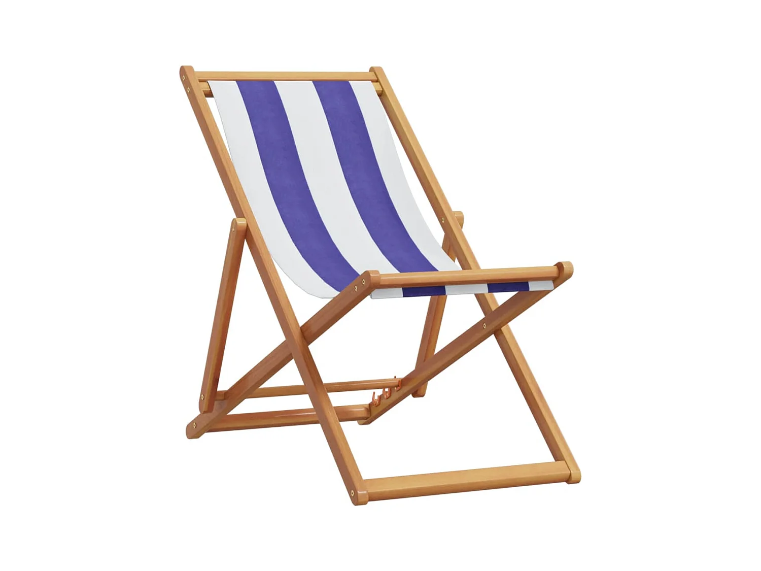 Chaise de plage pliable bleu et blanc bois d'eucalyptus/tissu