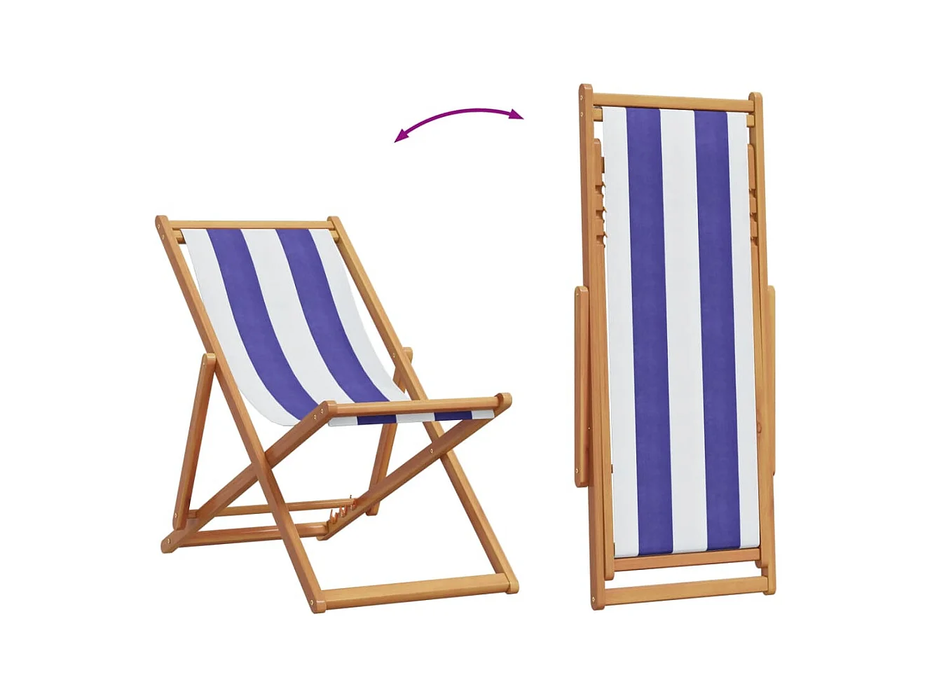 Chaise de plage pliable bleu et blanc bois d'eucalyptus/tissu