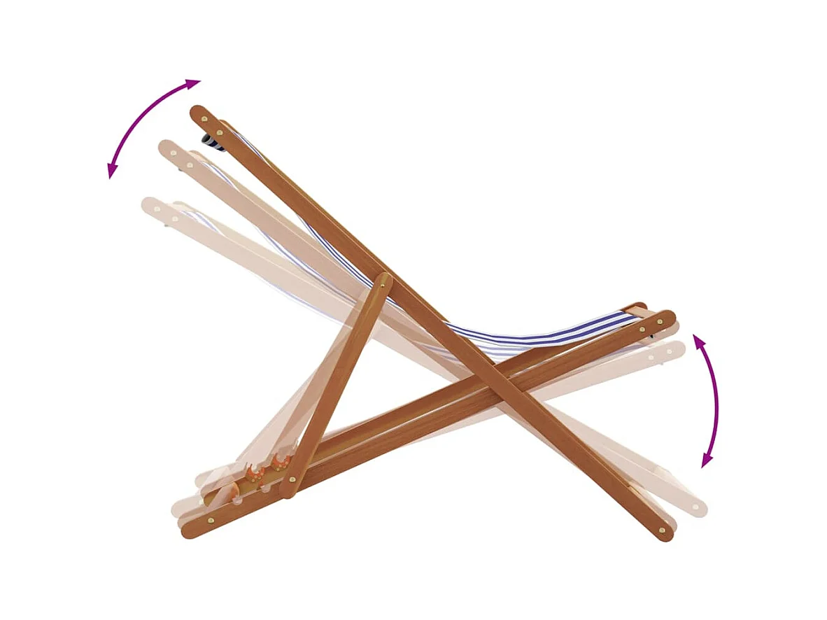 Chaise de plage pliable bleu et blanc bois d'eucalyptus/tissu