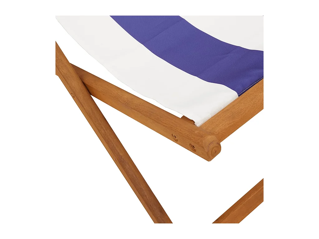 Chaise de plage pliable bleu et blanc bois d'eucalyptus/tissu