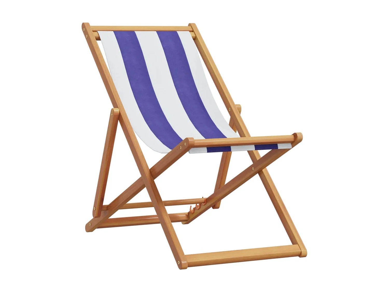 Chaise de plage pliable bleu et blanc bois d'eucalyptus/tissu