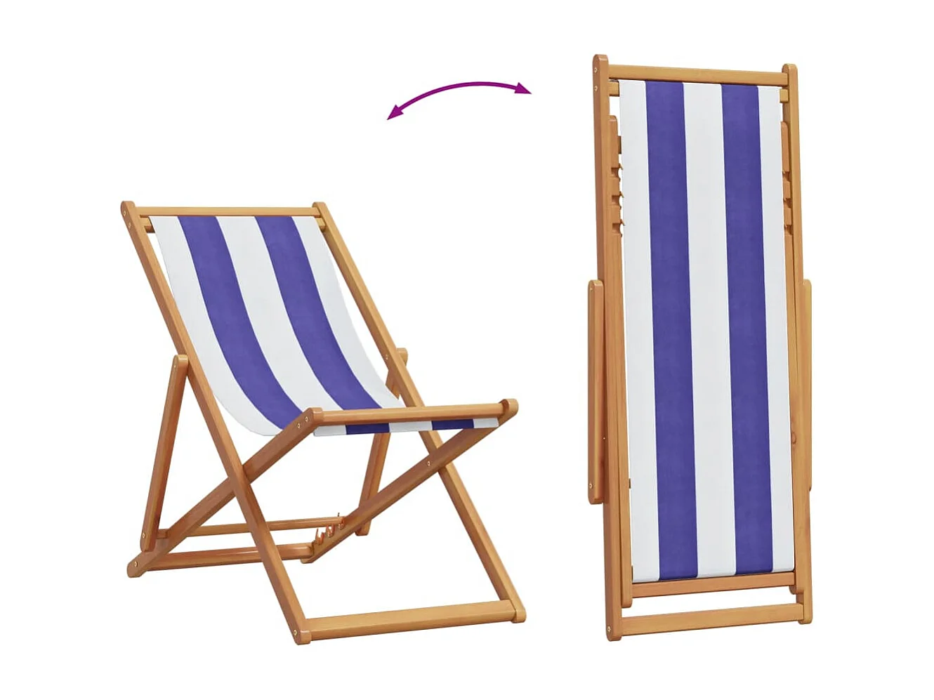 Chaise de plage pliable bleu et blanc bois d'eucalyptus/tissu