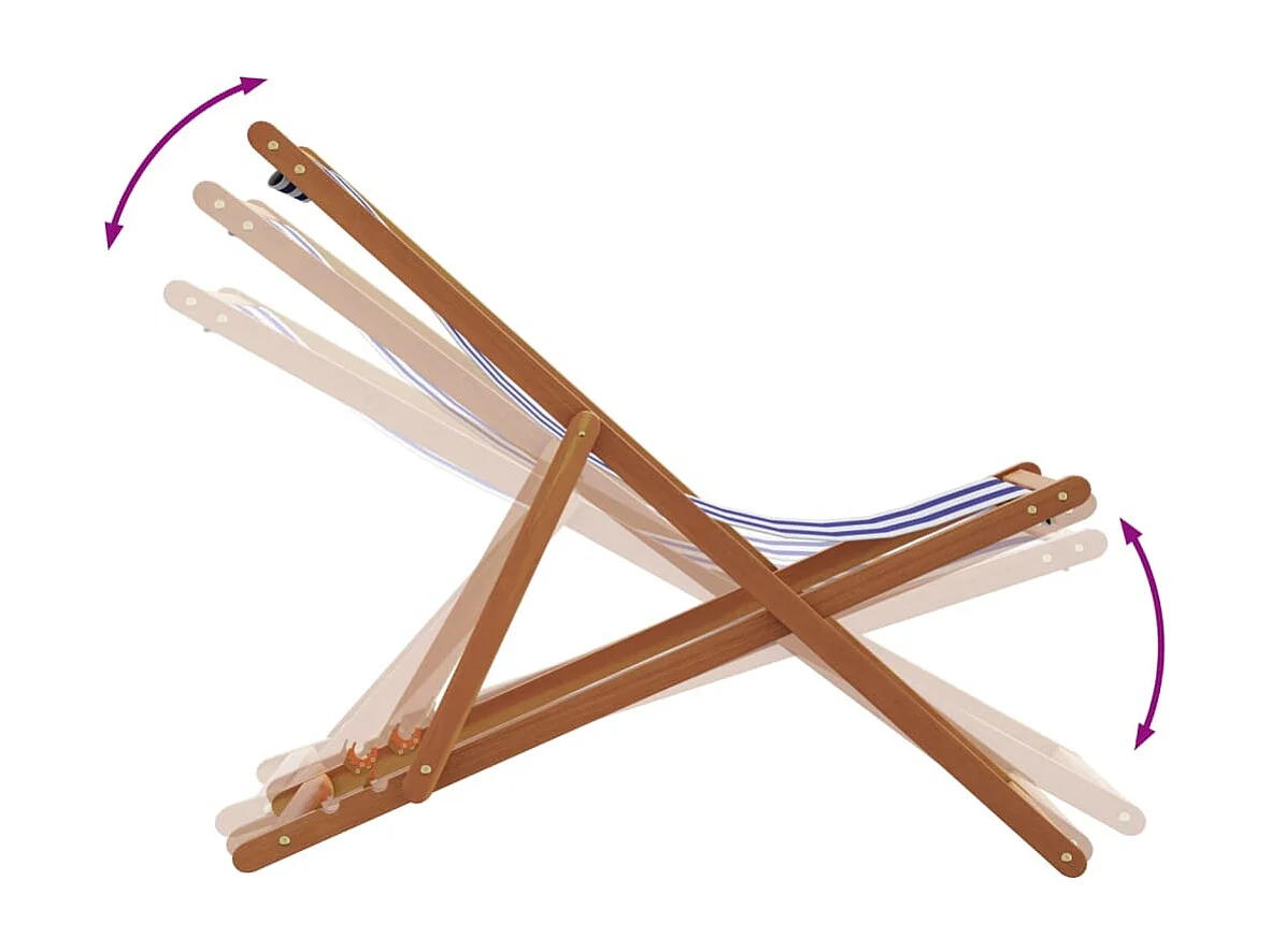 Chaise de plage pliable bleu et blanc bois d'eucalyptus/tissu