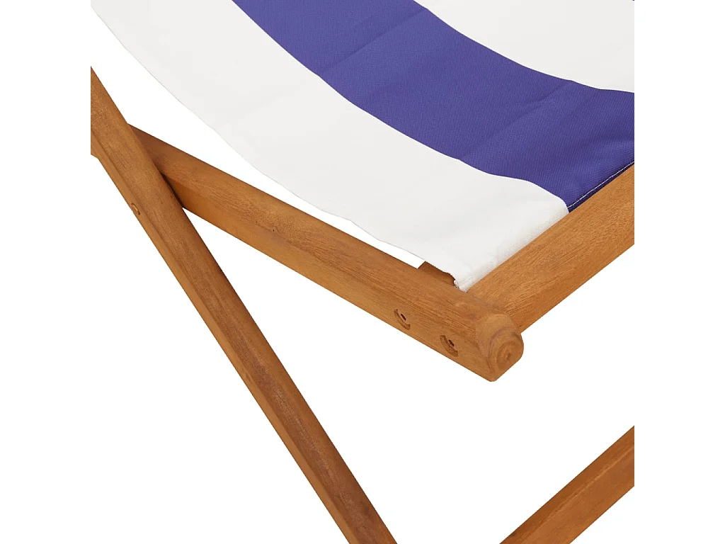 Chaise de plage pliable bleu et blanc bois d'eucalyptus/tissu