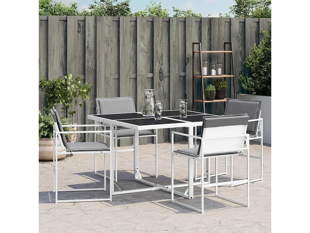 Cadeiras de jardim com almofadões 4 peças aço e textilene branco
