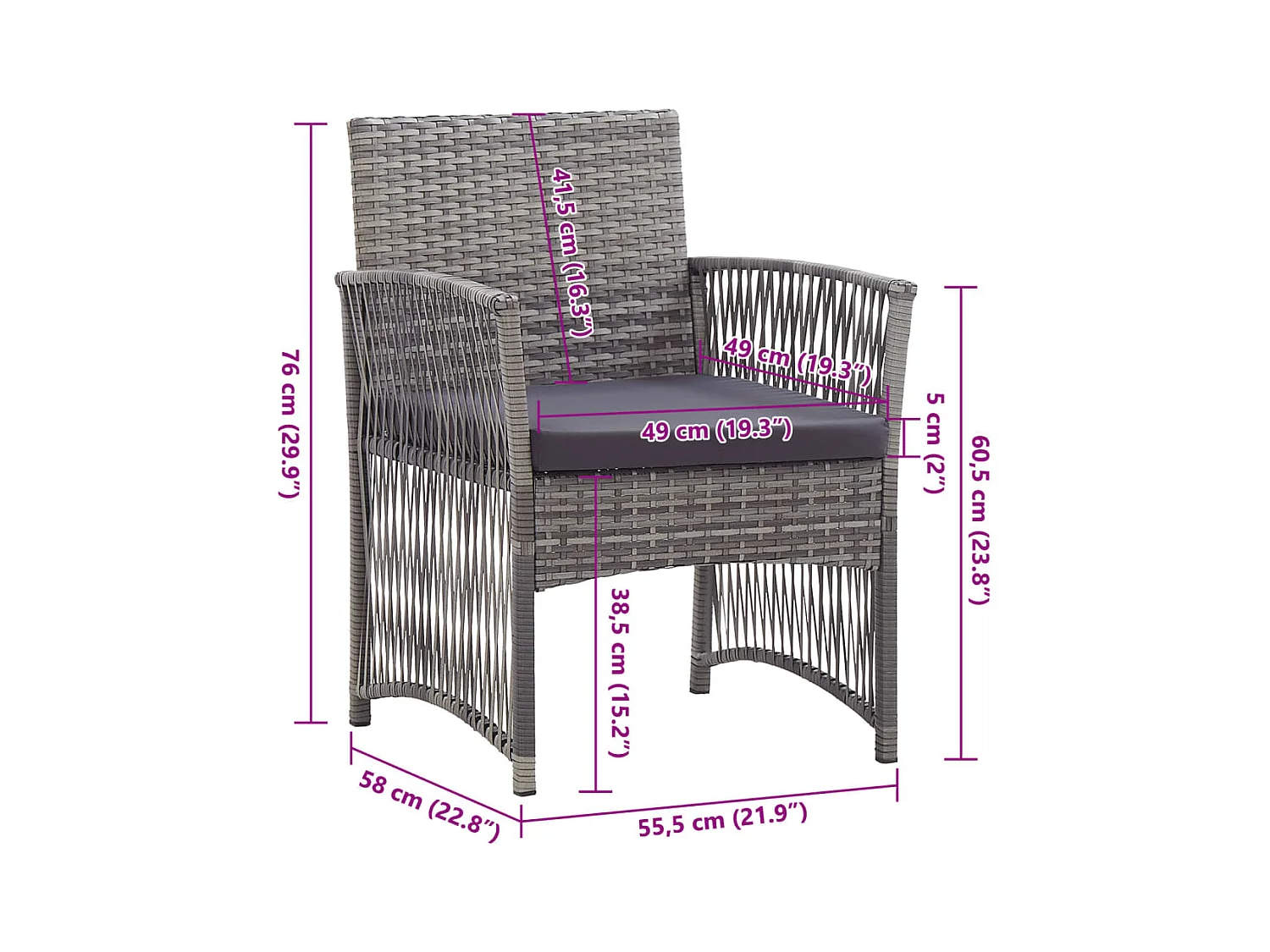 Fauteuils de jardin et coussins 2 pièces Anthracite Résine tressée