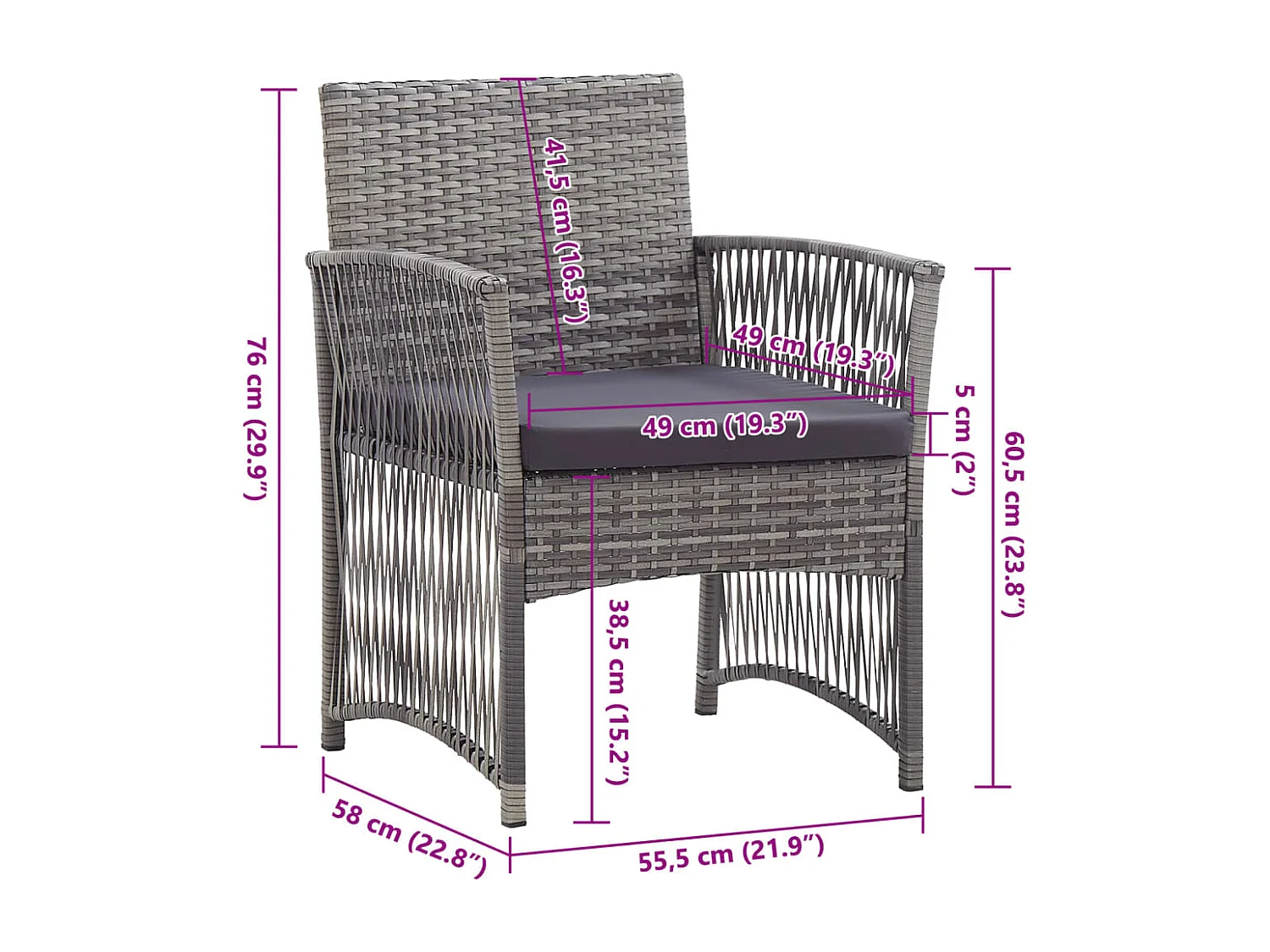 Fauteuils de jardin et coussins 2 pièces Anthracite Résine tressée