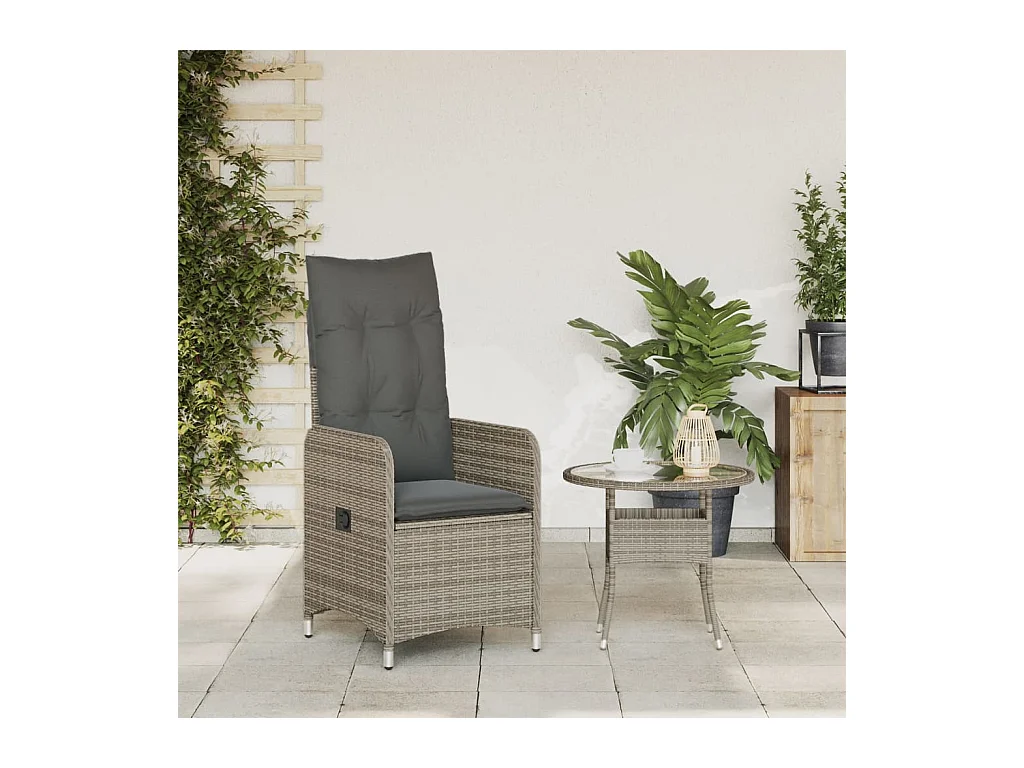 Chaise inclinable de jardin avec coussins gris résine tressée
