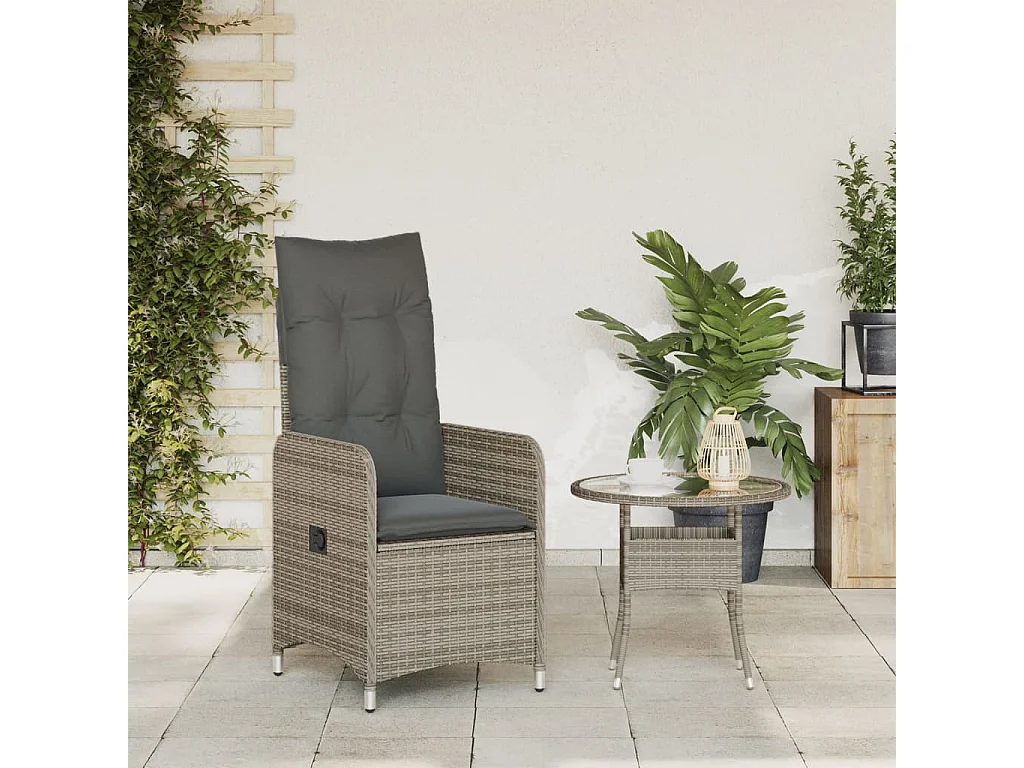 Chaise inclinable de jardin avec coussins gris résine tressée