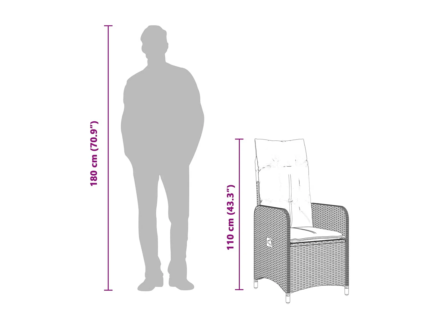 Chaise inclinable de jardin avec coussins gris résine tressée