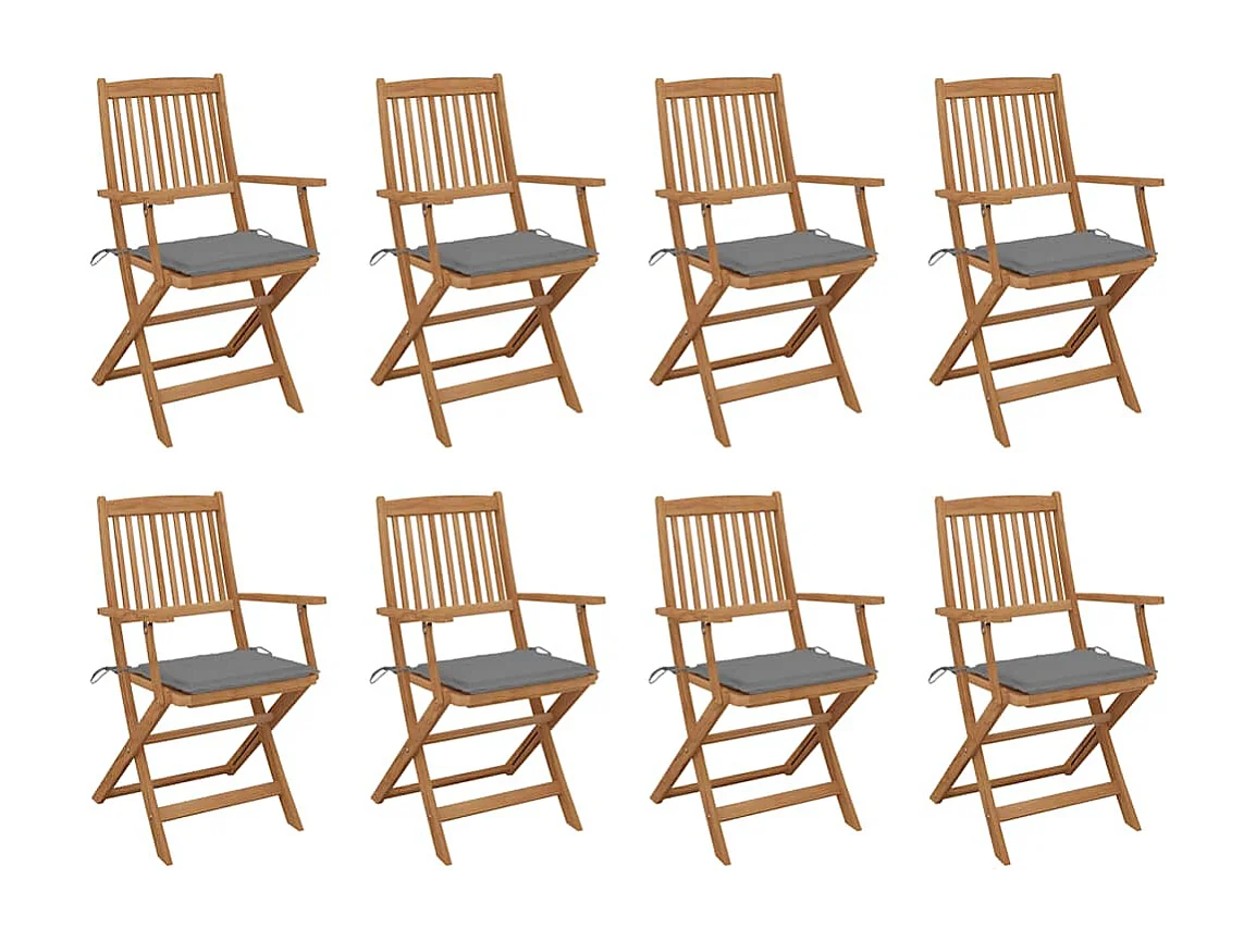 Chaises pliables d'extérieur avec coussins 8 pièces Bois d'acacia