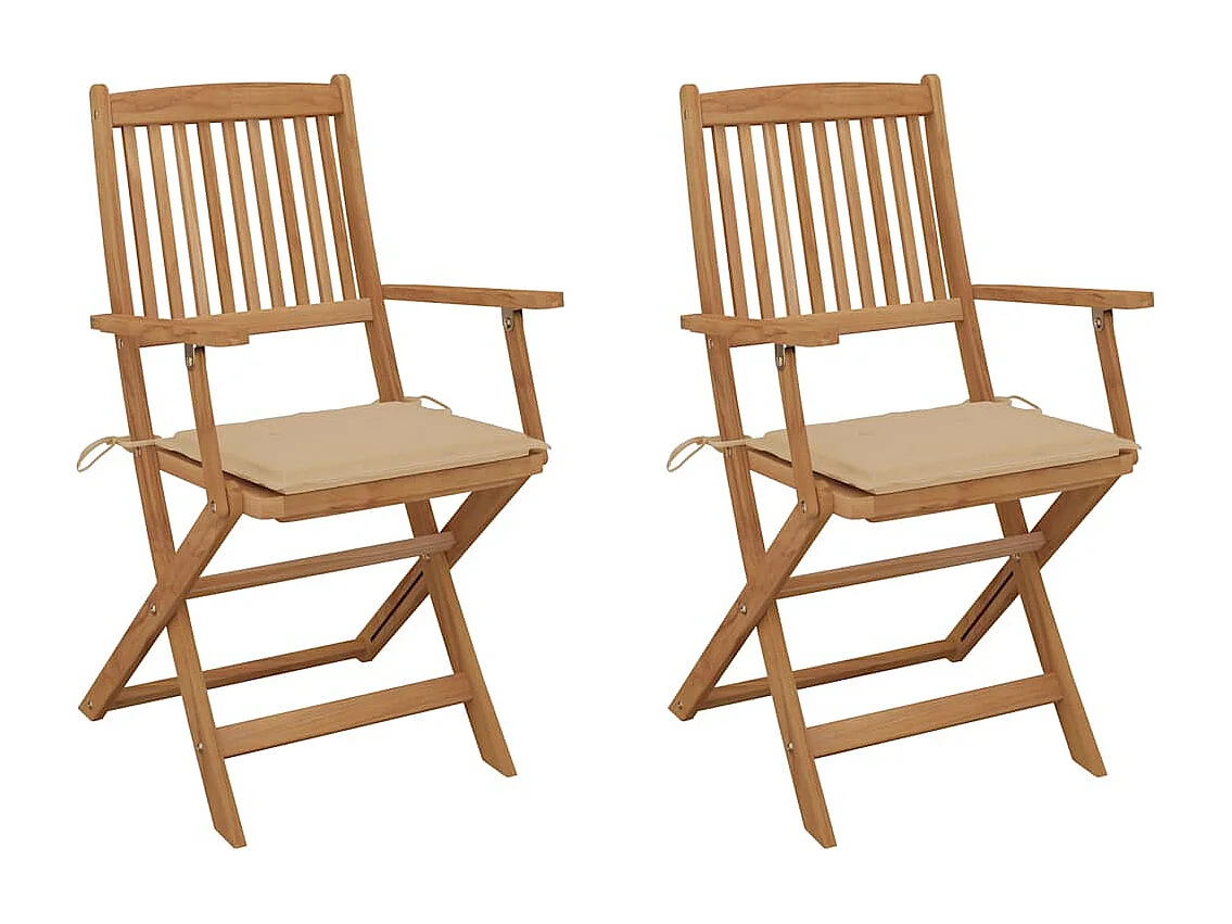 Sillas de jardín plegables 2 unidades y cojines madera maciza acacia