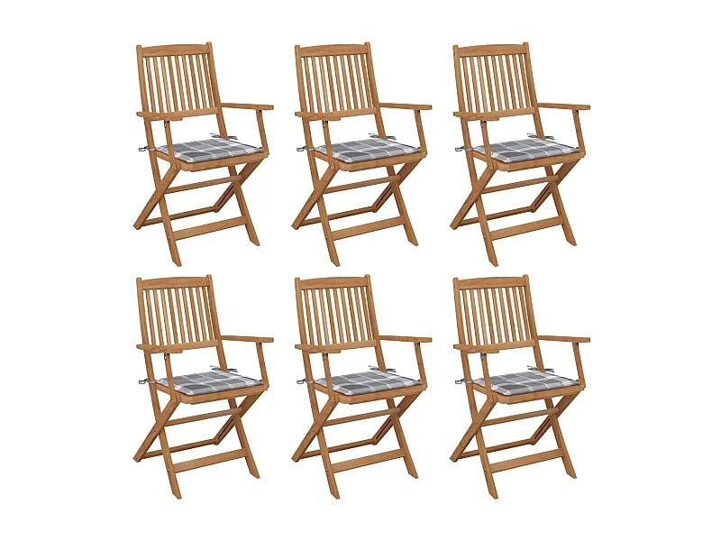 Chaises pliables de jardin 6 pièces avec coussins Bois d'acacia