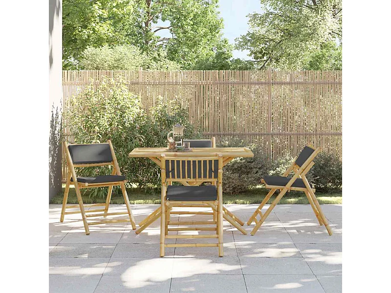 Chaises de bistro pliantes lot de 4 coussins gris foncé bambou