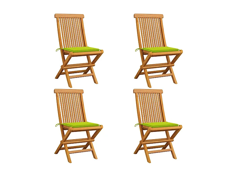 Chaises de jardin avec coussins vert vif 4 pièces Bois de teck