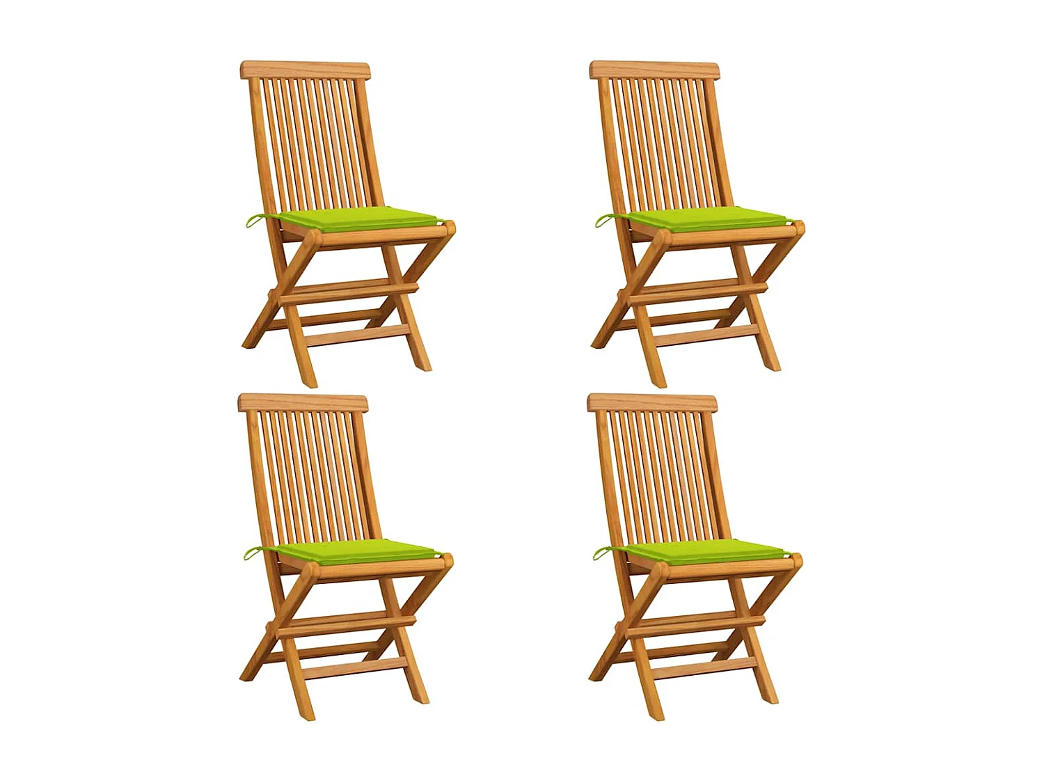 Chaises de jardin avec coussins vert vif 4 pièces Bois de teck