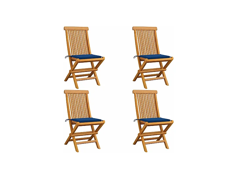 Sillas de jardín 4 unidades con cojines azul real madera de teca