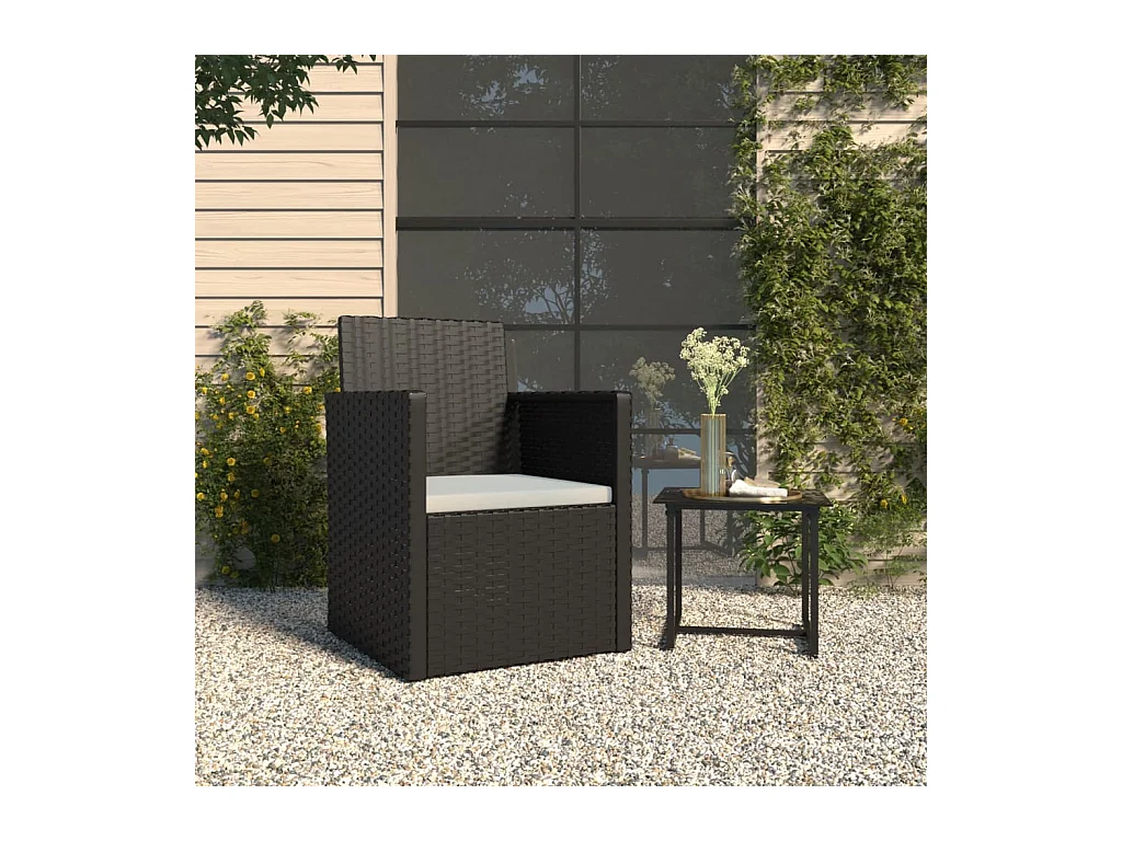 Tuinstoel met kussen poly rattan zwart