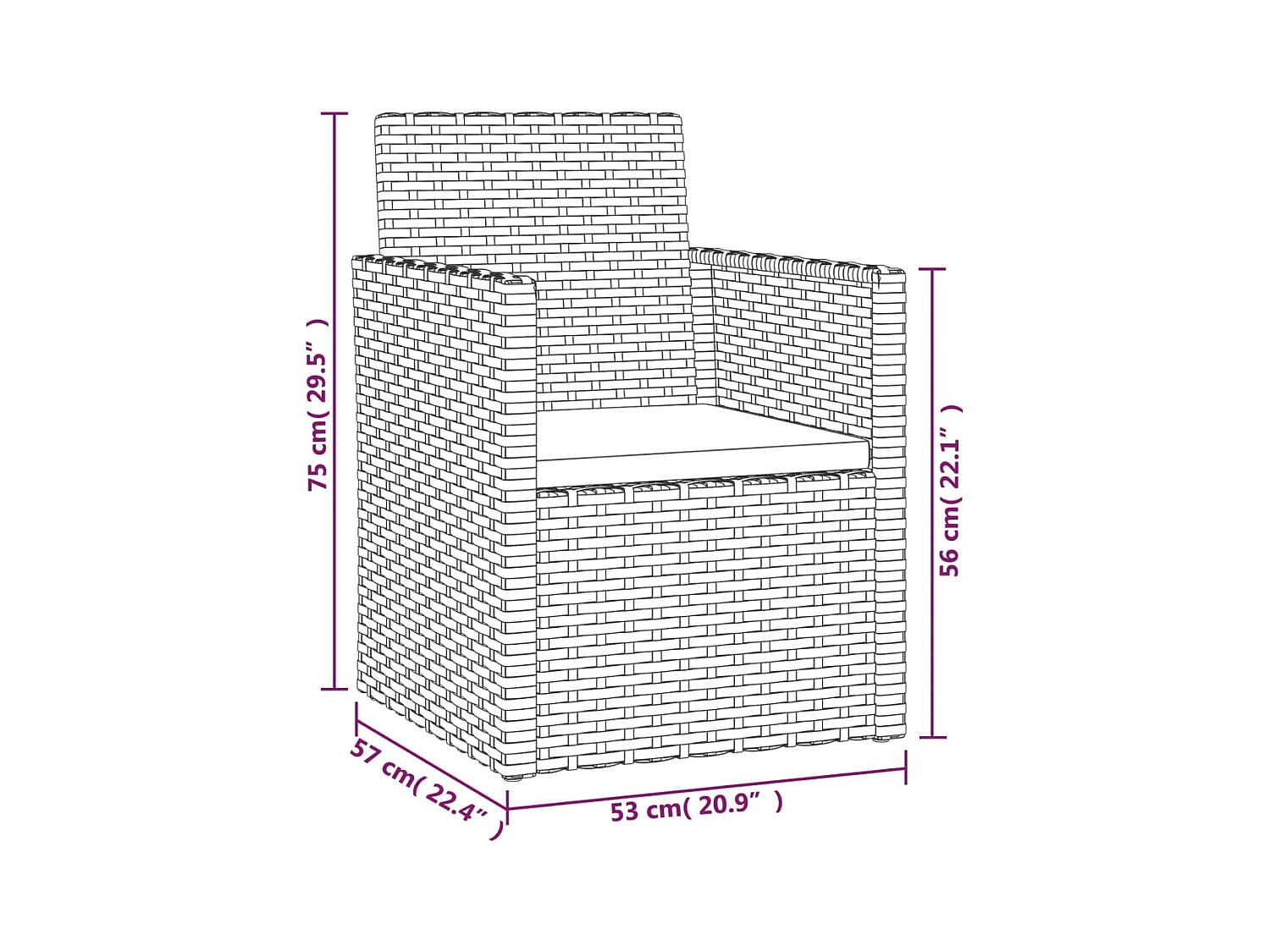 Tuinstoel met kussen poly rattan zwart