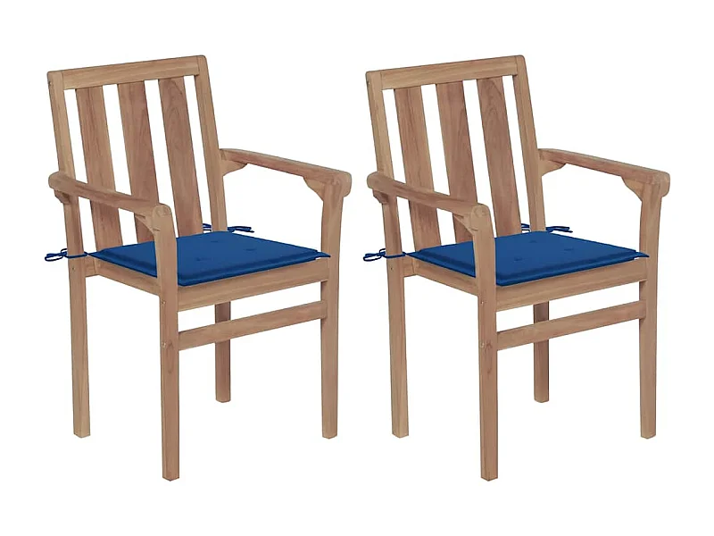 Chaises de jardin 2 pièces avec coussins bleu royal Bois de teck