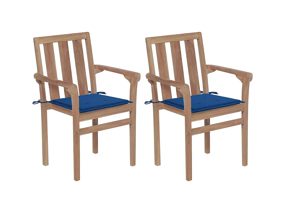 Cadeiras de jardim com almofadões azul real 2 peças teca maciça