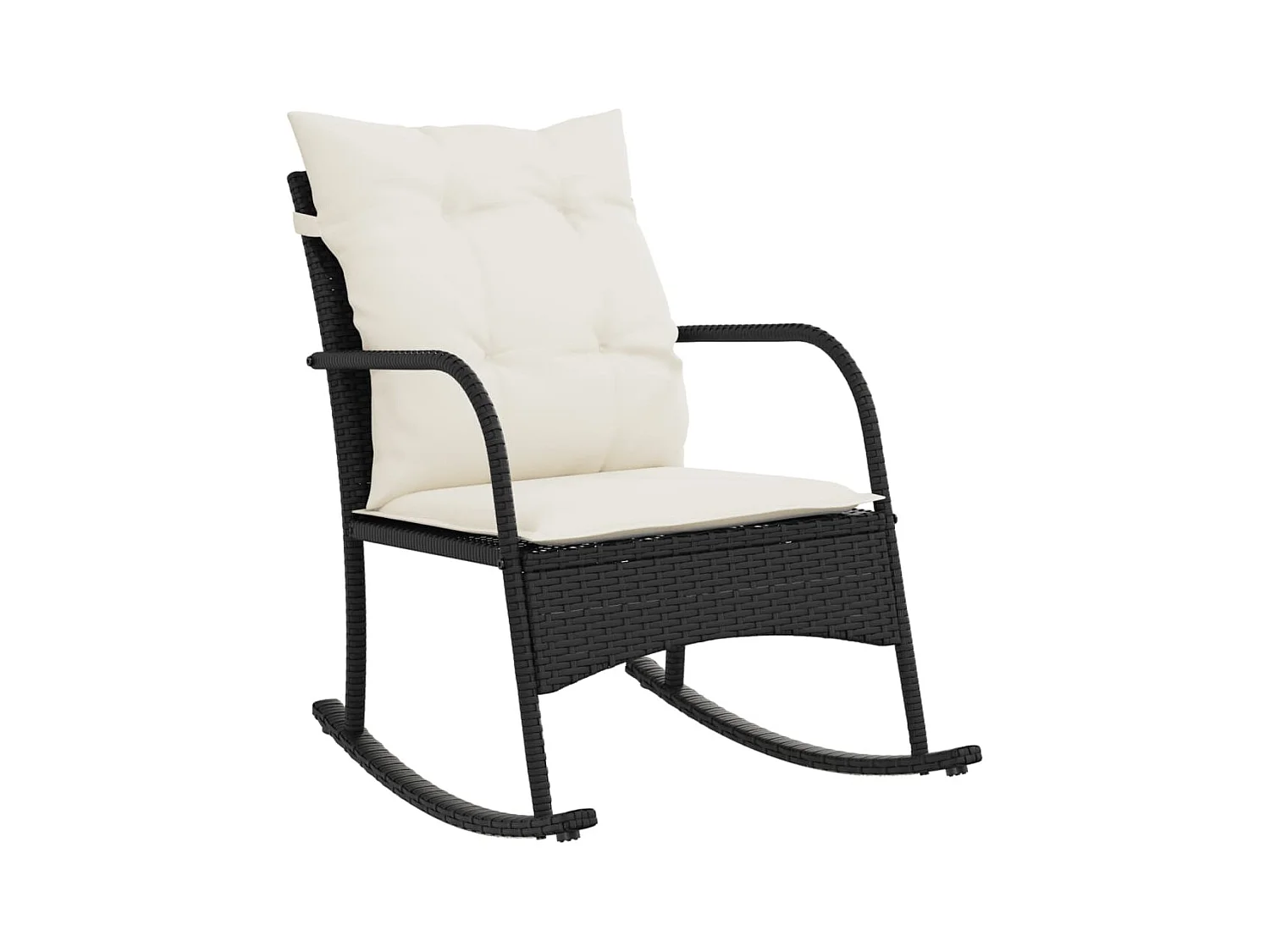 Tuinschommelstoel met kussens poly rattan zwart