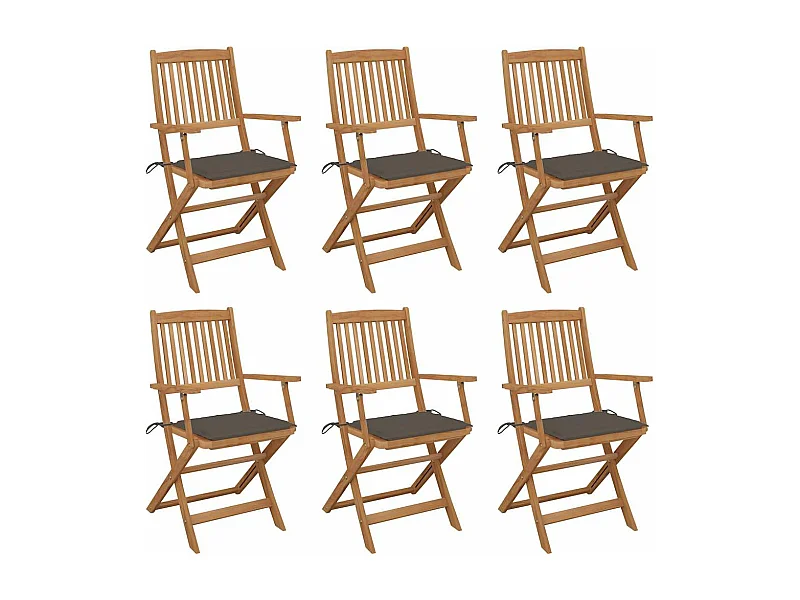 Chaises pliables de jardin 6 pièces avec coussins Bois d'acacia